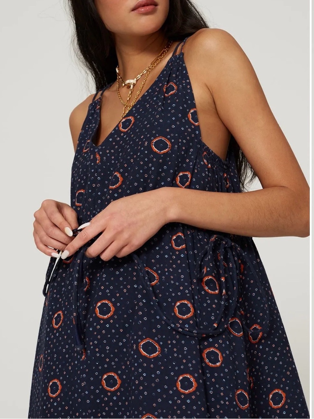 Apiece Apart Daphne Dress in Shibori Dot Midi Navy Blue Orange Womens Small - Picture 3 of 16